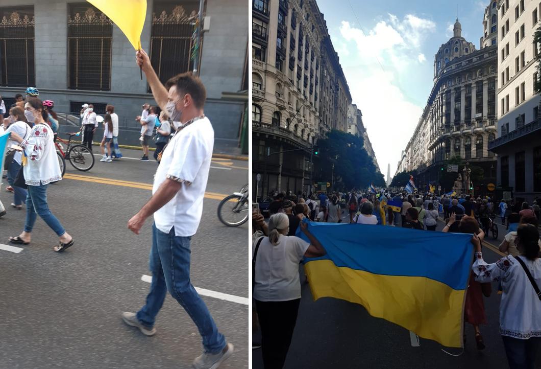 Multitudinaria marcha en apoyo a Ucrania en el centro porteño